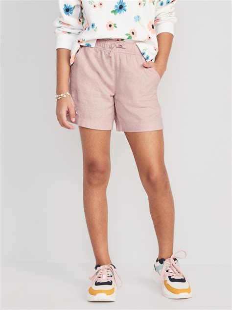 Solid Linen Blend Drawstring Midi Shorts For Girls Old Navy
