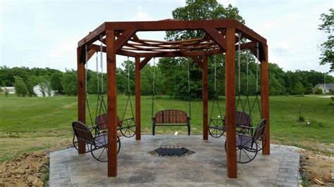 Use a tape measure to determine fire pit and pergola radius, mark the points (*materials specified are for a 4' fire pit radius and 12' pergola radius). How to build a hexagonal swing with sunken fire pit | DIY ...