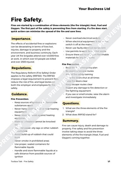 Fire Safety Toolbox Talk Template Haspod