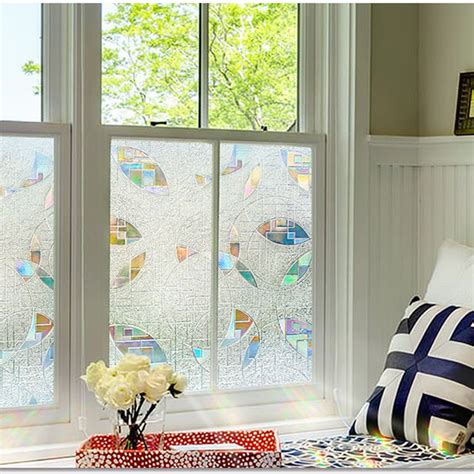 Window Privacy Film Static Window Clings Stained Glass Film Rainbow