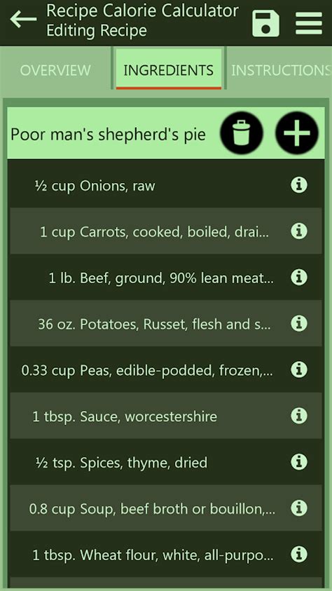 Take a look at the calorie breakdown for individual ingredients if you'd like to. Recipe Calorie Calculator - Android Apps on Google Play
