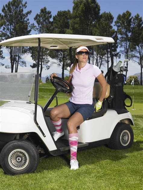 Woman Disembarking From Golf Cart Stock Image Image Of Recreation