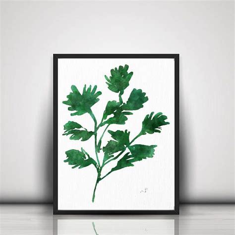 Herb Print Set Of 2 Green Leaf Floral Illustration Herbs Art Writing