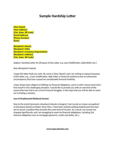 Free Printable Hardship Letter Example Pdf Word Financial And Immigration