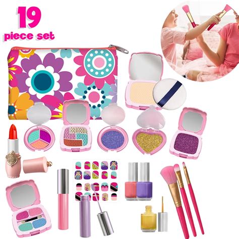 Lnkoo 19 Pieces Pretend Makeup Kit For Girls Kids Pretend Play Makeup