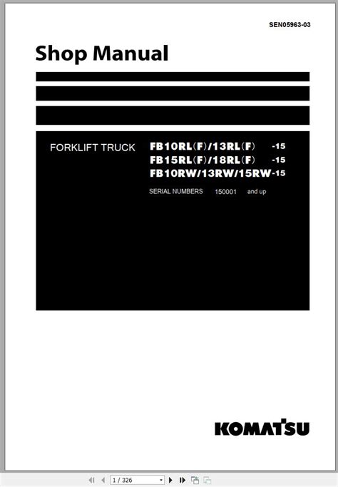 Komatsu Forklift Truck Fb15rlf 15 150001 And Up Shop Manual Sen05963 03