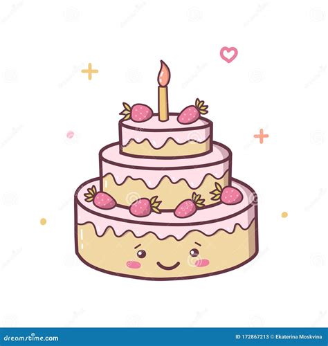 Kawaii Happy Birthday Cake Stock Vector Illustration Of Graphic