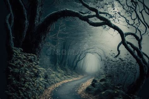 Path Through An Eerie And Gloomy Forest Stock Illustration
