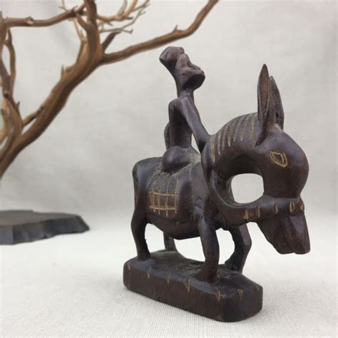Hand Carved Man Riding A Donkey Wooden Figurine Side Saddle Woman Ebay