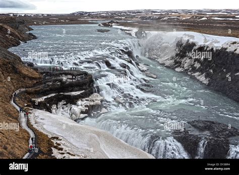 Overview Of Gullfoss Waterfall Attraction In Iceland Stock Photo Alamy