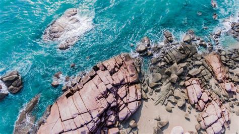 The Bird Eye View Of Sea Scape And Group Of Beach Stones Stock Image