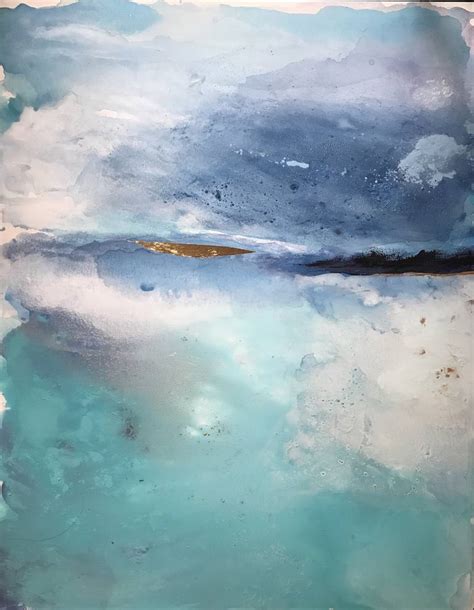 Abstract Blue Beach Painting Atmospheric Impressionistic Soft Tones
