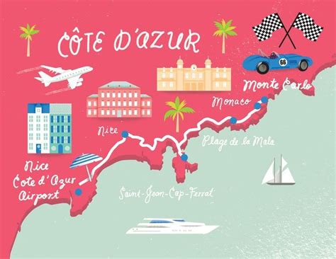 Cote D Azur Map Shannon May Illustration Nice France Map