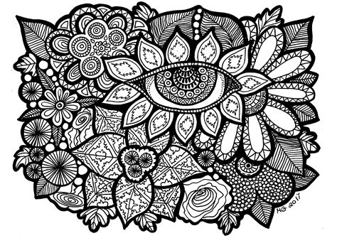 Eye Of The Garden Zentangle Adult Coloring Pages