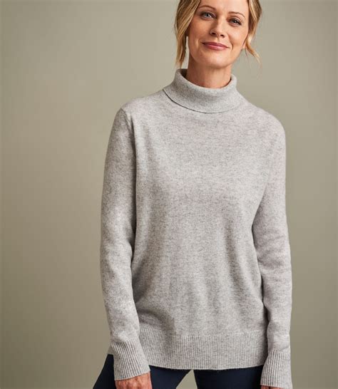 Dove Grey Womens Pure Cashmere Roll Neck Sweater Woolovers Us