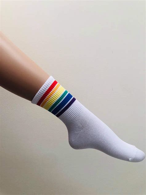 Uni Sex Rainbow Tube Socks Pack Of Three 50 Profits Donated Etsy