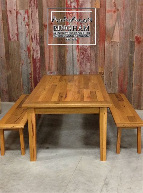 Reclaimed Oak Farmhouse Style Dining Table With Two Matching Benches