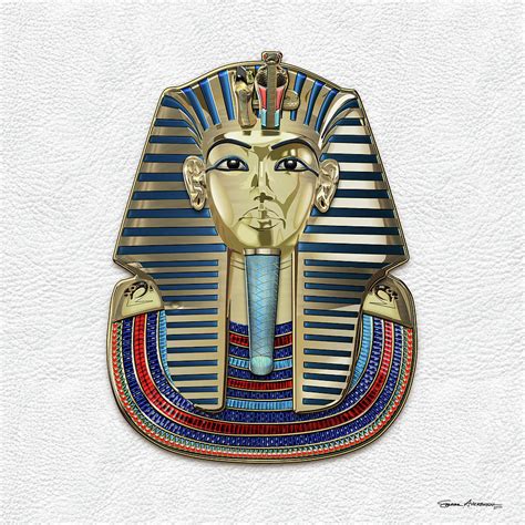 King Tut Tutankhamuns Gold Death Mask Over White Leather Digital Art