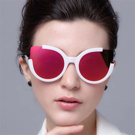 Vintage Mirror Sunglasses Women Metal Reflective Cat Eye Oversized Sun