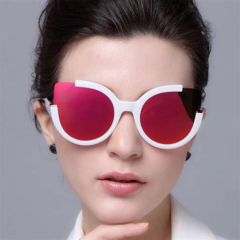 Vintage Mirror Sunglasses Women Metal Reflective Cat Eye Oversized Sun Glasses Shades For Women