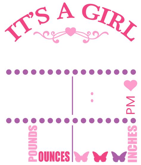 Its A Girl Birth Announcement Free Svg File Svg Heart