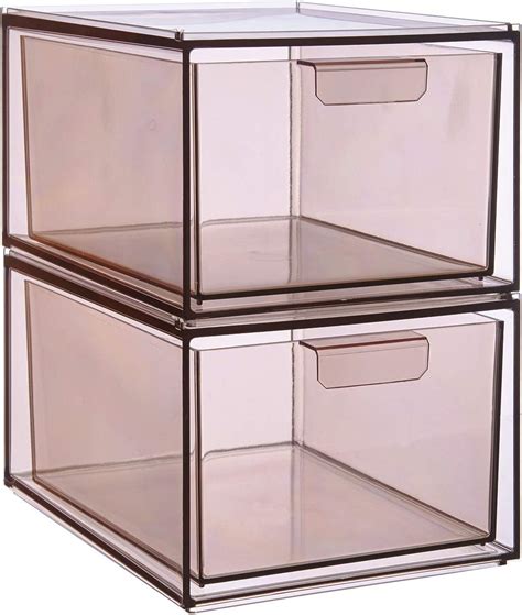 stori stackable clear plastic kitchen organizer drawers set of 2 mocha mist amazon ca home