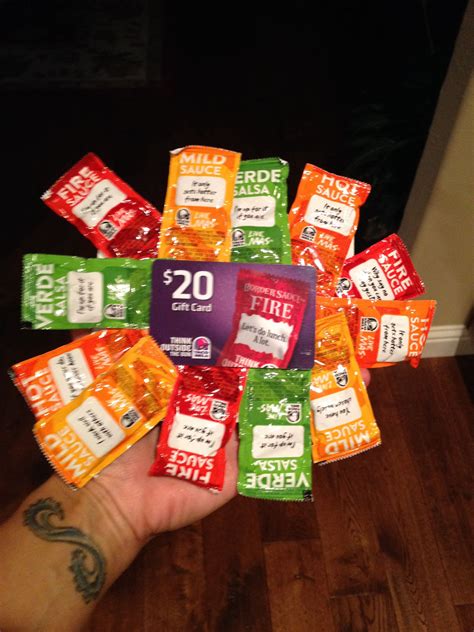 Submitted 1 year ago by othanielbaja blast. Great idea to give a Taco Bell gift card... Glue sauce packets to cardboard sheet and insert ...