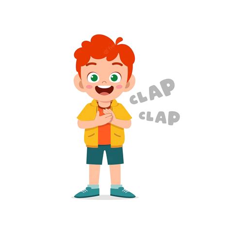 Premium Vector Happy Cute Little Kid Boy Standing And Clap The Hand