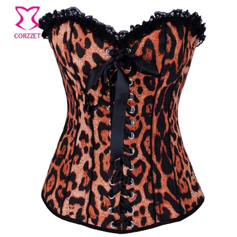 Blackbrown Leopard Corset Top Lace Up Bustier With Tutu Skirt