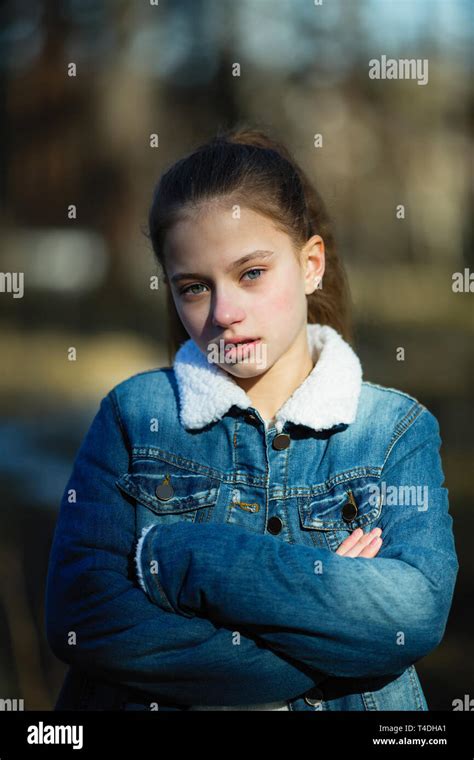 Portrait Of A Twelve Year Old Cute Girl Outdoors Stock Photo Alamy