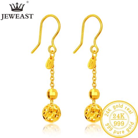 Jlzb 24k Pure Gold Earring Real Au 999 Solid Gold Earrings Good Hollow Ball Tassel Upscale