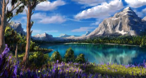 High resolution image of mountains, image of lake, flowers | ImageBank.biz