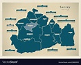 Modern map - surrey county with district labels Vector Image