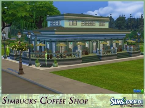 Скачать кафе Starbucks Coffee Shop Lot от Dreamteamsims для Симс 4