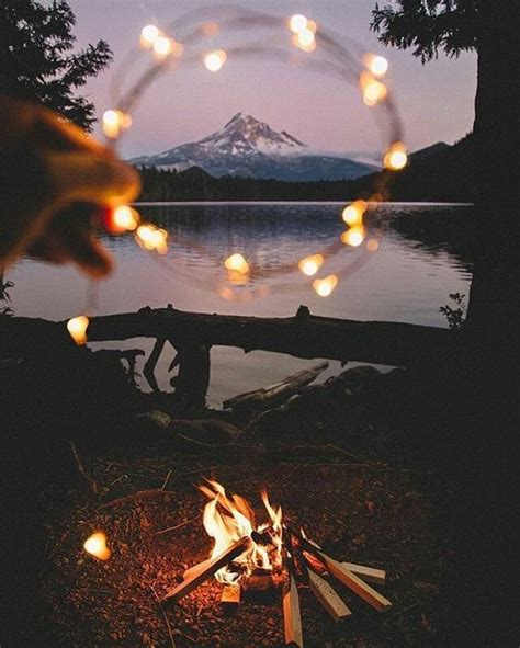 Campfire By The Lake With A Mountain View Aesthetic Backgrounds