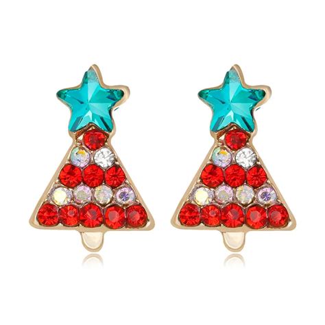 2018 New Year Christmas Trees Colorful Crystal Stud Earrings Xmas