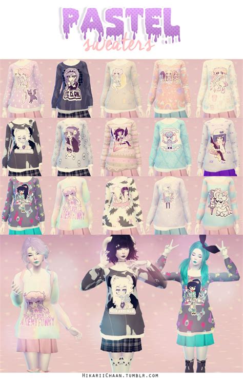Sweaters Color Pastel Kawaiipackage Sims 4 Anime Sims