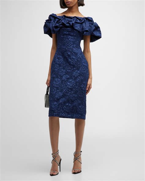 Jovani Off Shoulder Floral Jacquard Sheath Dress Neiman Marcus