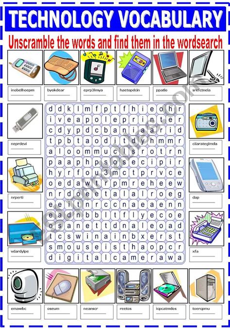Technology Vocabulary Unscramble And Wordsearch Esl Worksheet By