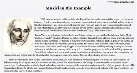 Musician Bio Example | Musician, Best biographies, Biography template