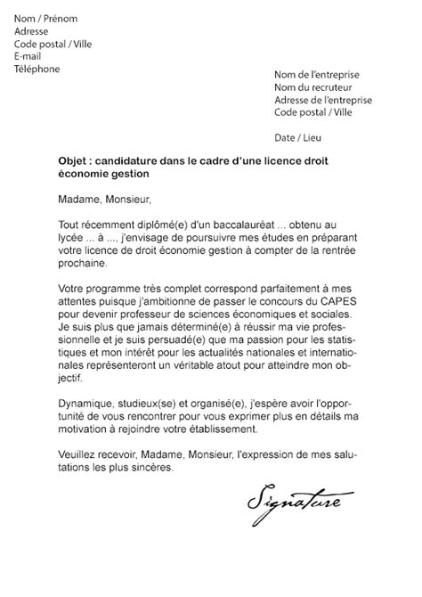 Lettre de motivation Licence Droit économie gestion  Modèle de Lettre