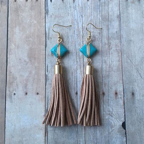 Turquoise And Leather Tassel Earrings By MGreenhalghDesigns On Etsy
