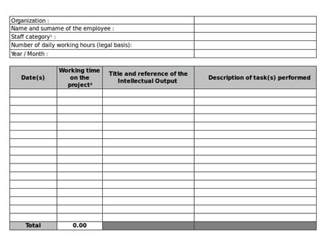 Daily Work Sheet For Employee Planner Template Free