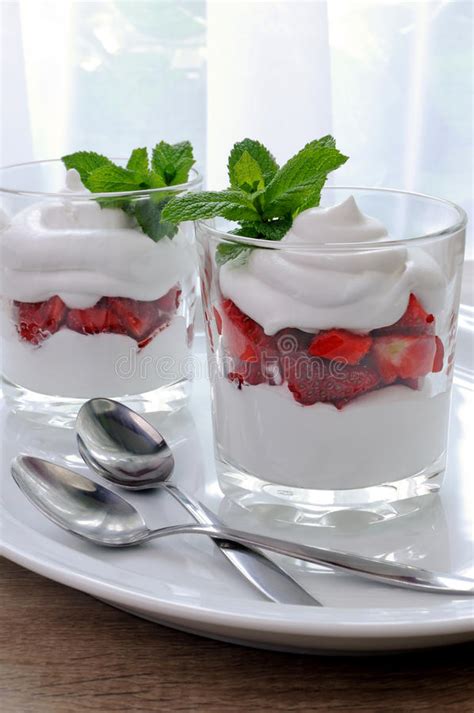 Strawberry Parfait With Cream Stock Image Image Of Dainty Dish 61560925
