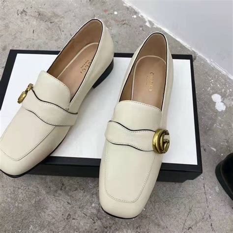 Gucci Gg Womens Loafer With Double G White Leather 25 Cm Heel Lulux