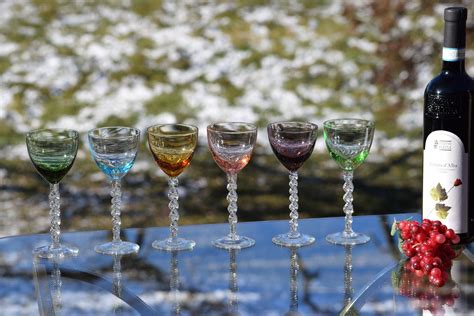 Vintage Multi Colored Clear Twisted Stem Wine Glasses Set Of 6 4 Oz Wine Glasses Vintage 4 Oz
