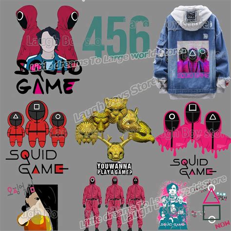 Hot Squid Game Stickers Iron On Cartoons Thermal Stickers For Clothes