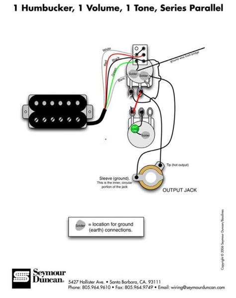 Guitar wiring diagrams for tons of different setups. 1 Humbucker, 1 Volume, 1 Tone, Series Parallel - 50's wiring