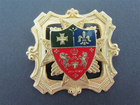 Vintage Gold Tone Medieval Coat Of Arms Crest Enamel Heraldic Shield