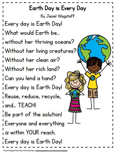 Free Earth Day Poem In Color And Black And White K 3 Earth Day Poems
